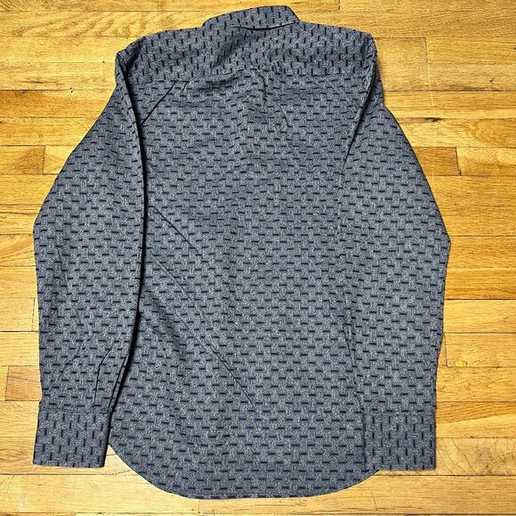 Ledbury Mens Grey with Blue Rectangle Pattern Long Sleeve Button Down Size M - Picture 2 of 8